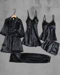 Set de 5 pijamale din Satin, Negru