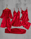 Set de 5 pijamale din Satin, Rosu