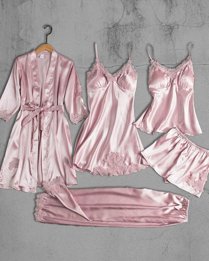 Set de 5 pijamale din Satin, Roz