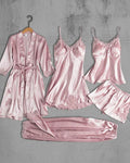 Set de 5 pijamale din Satin, Roz